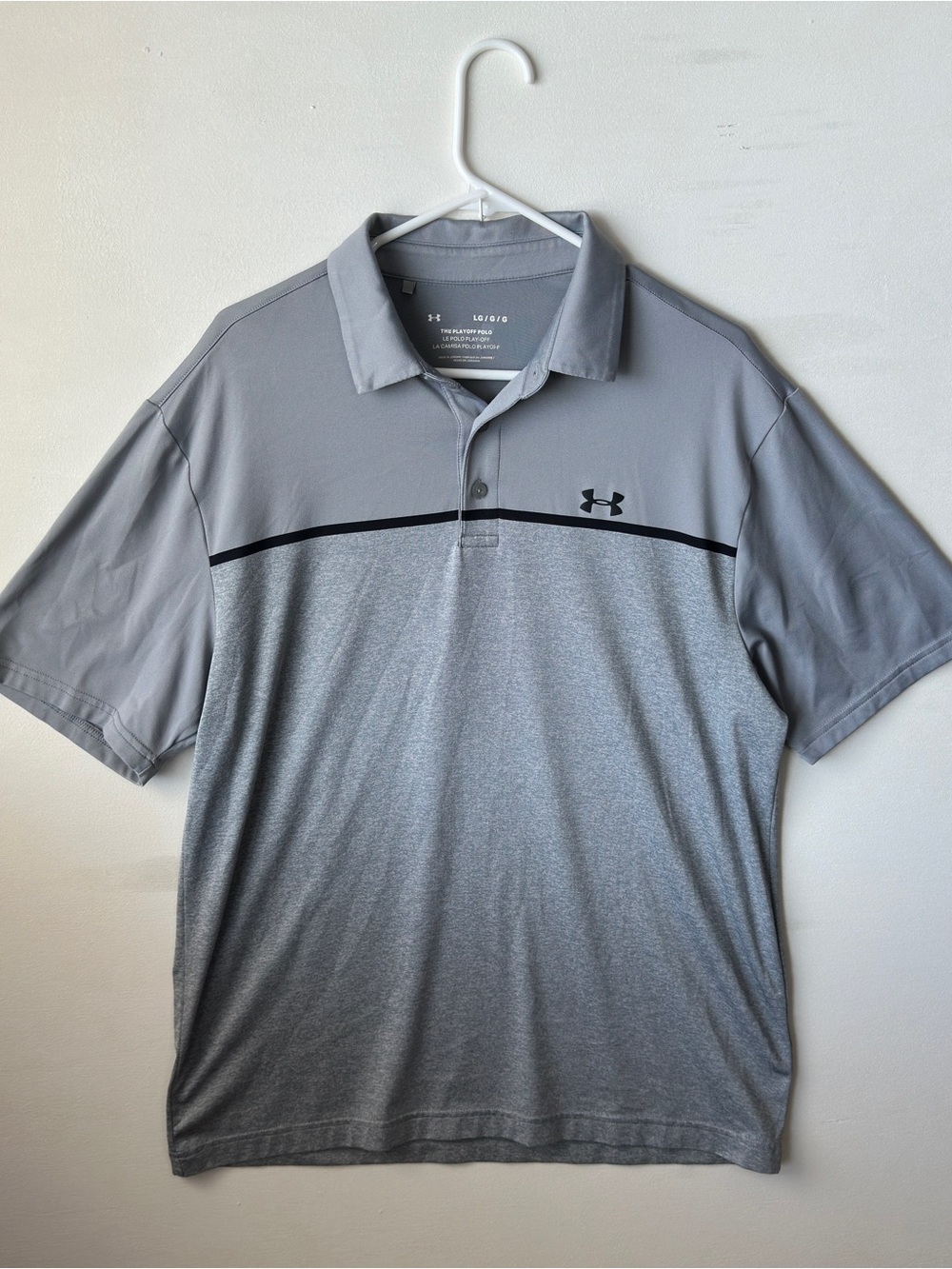 Under Armor Men’s Grey Two-Tone Polo with Black Chest Stripe